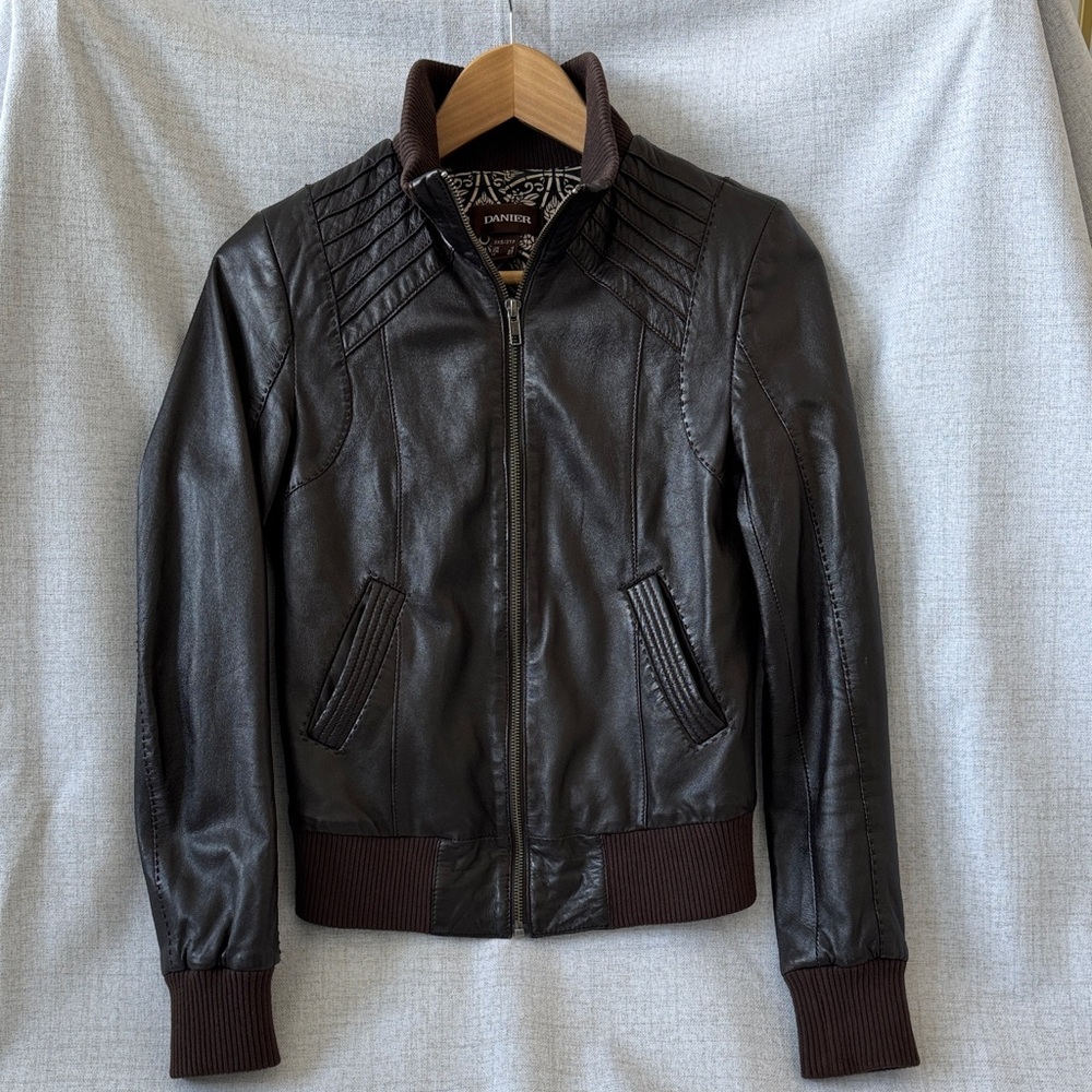 Danier Dark Brown Leather Bomber Jacket